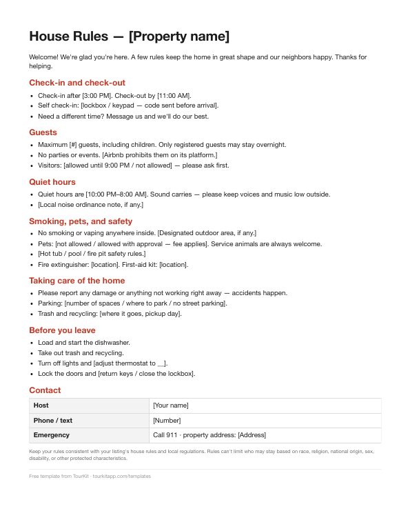 Airbnb House Rules — Full house rules
