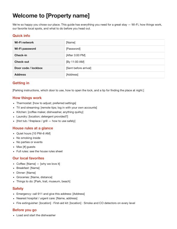 Airbnb Welcome Book — Welcome book, page 1