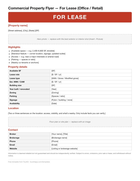 Commercial Property Flyer — For Lease — office / retail