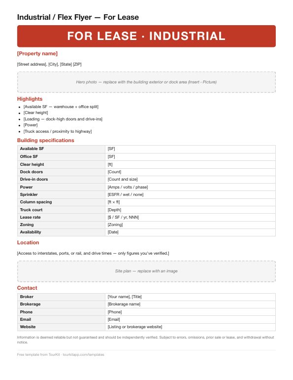 Commercial Property Flyer — For Lease — industrial / flex